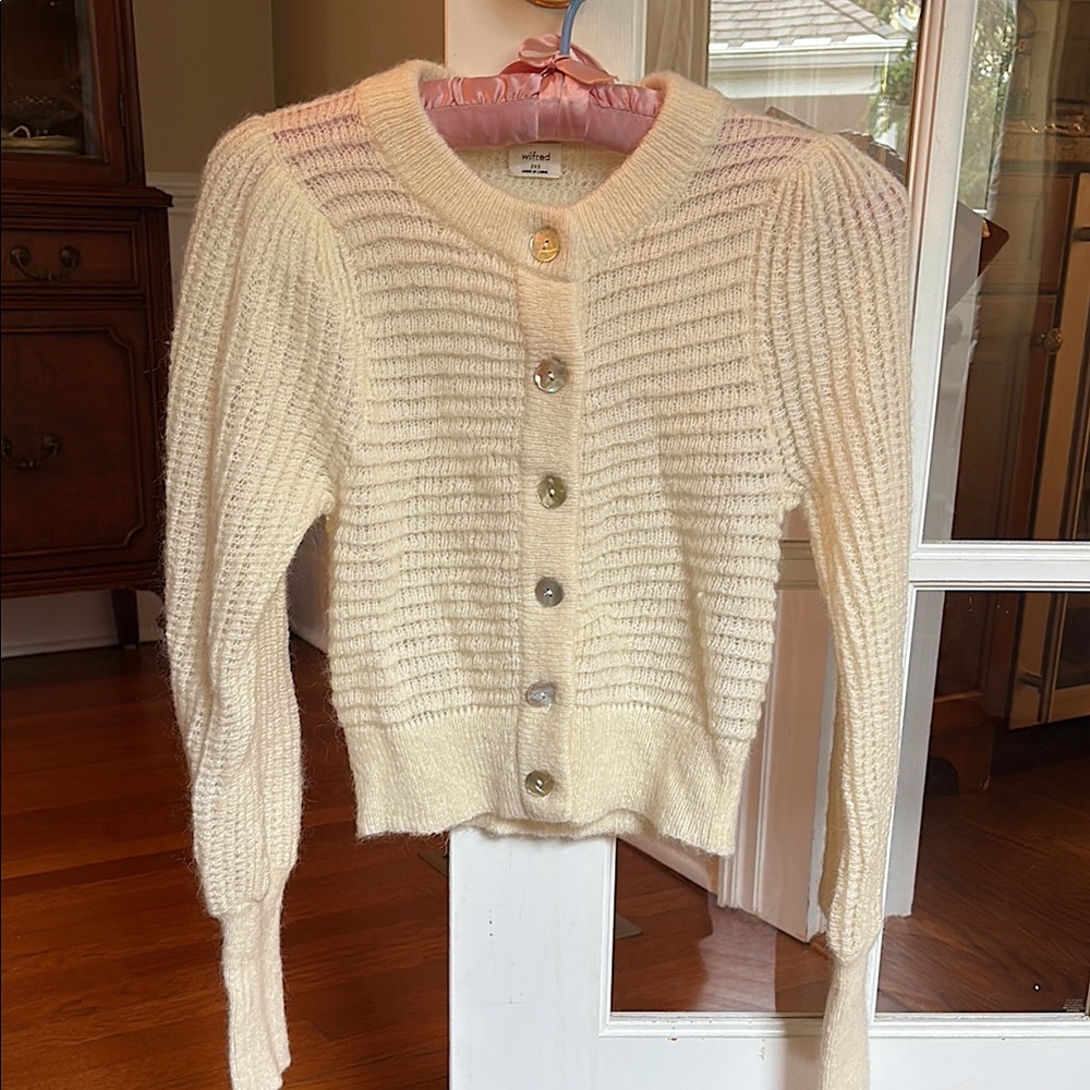 Wilfred Cream Ribbed Knit Cardigan